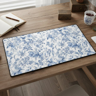 Vintage Blue Floral Toile Elegant Desk Mat