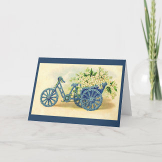 Vintage Blue Floral Tricycle Greeting Card