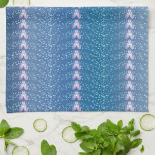 Vintage Blue Floral Violets wallpaper pattern Tea Towel
