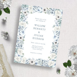 Vintage Blue Floral Wedding Invitation