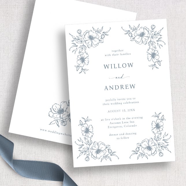 Vintage Blue Floral Wedding Invitation (Vintage Blue Floral Wedding Invitation
)