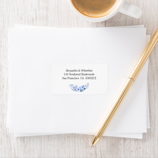 Vintage Blue Floral Wedding Label (Insitu)