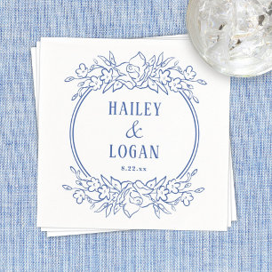 Vintage Blue Floral Wedding Napkin
