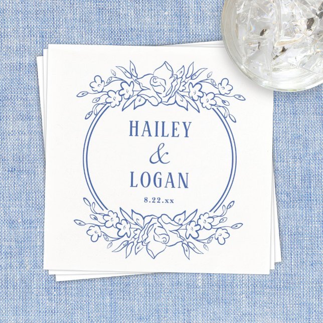 Vintage Blue Floral Wedding Napkin (Creator Uploaded)