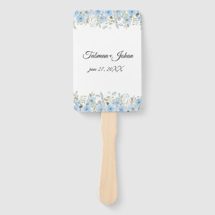 Vintage Blue Floral Wedding Program Hand Fan
