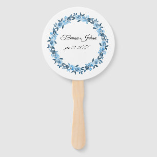  Vintage Blue Floral Wedding Program Hand Fan