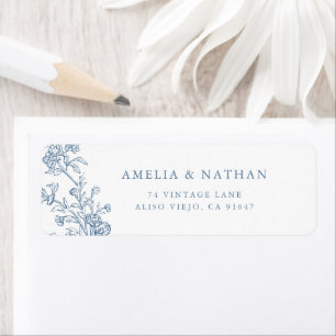 Vintage Blue Floral Wedding Return Address