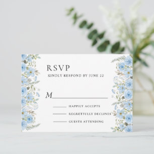 Vintage Blue Floral Wedding RSVP Card