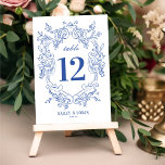 Vintage Blue Floral Wedding Table Number<br><div class="desc">This beautiful wedding table number card features a hand-drawn ornate frame and vintage inspired typography in the perfect shade of blue. The look is timeless and elegant,  like a classic storybook! See the collection for more items... </div>