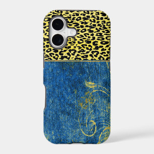 Vintage blue floral with retro leopard print 3