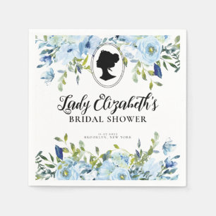 Vintage Blue Florals Regency Era Bridal Shower Napkin