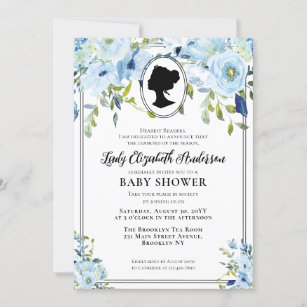 Vintage Blue Florals Regency Society Baby Shower Invitation