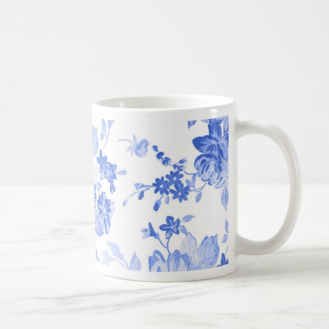 Vintage Blue Flower Floral Pattern Coffee Mug (Right)