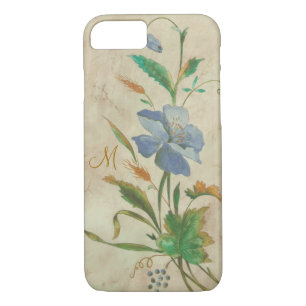 vintage blue-flower with custom initial Case-Mate iPhone case