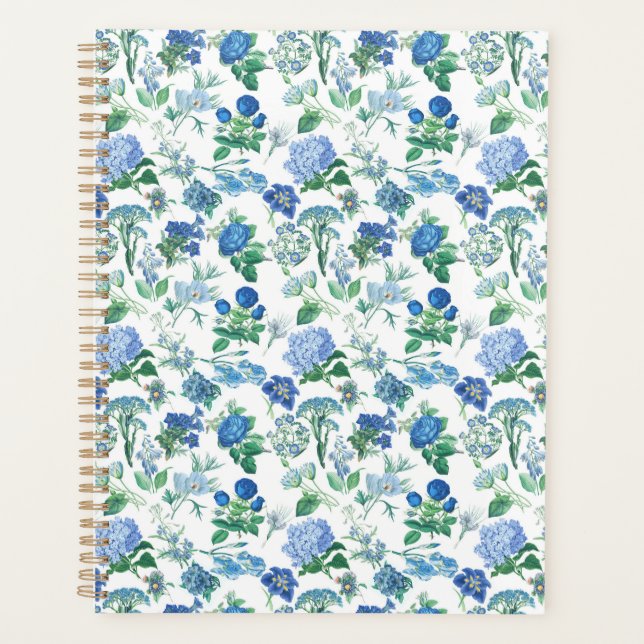 Vintage Blue Flowers Notebook Planner (Front)