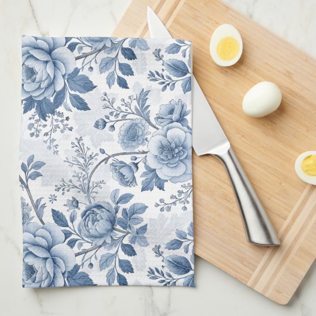 vintage blue flowers tea towel (Quarter Fold)