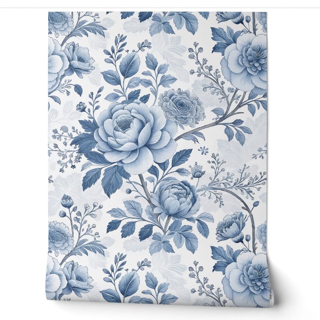 vintage blue flowers wallpaper (Unrolling)