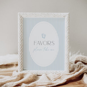 Vintage Blue Footprint Baby Shower Favors Sign