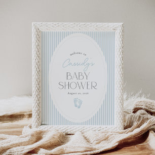 Vintage Blue Footprints Baby Shower Welcome Sign