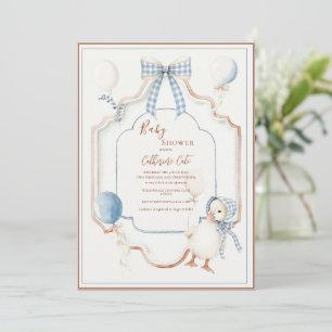 Vintage Blue Frame Duck Goose Balloons Baby Invitation