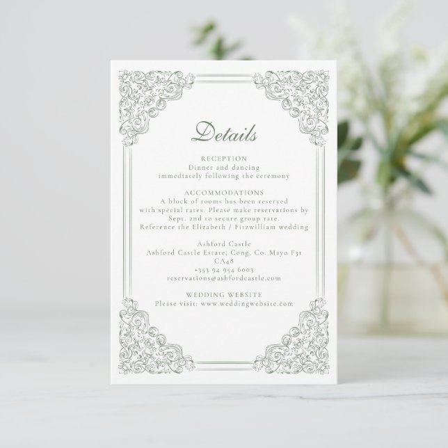 Vintage Blue Frame Elegant Wedding Details  Enclosure Card (Standing Front)