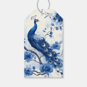 Vintage Blue French Chinoiserie Watercolor Peacock Gift Tags
