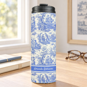 Vintage Blue French Countryside Toile de Jouy Thermal Tumbler