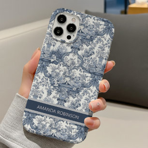Vintage Blue French Toile Damask Monogram iPhone 16 Case