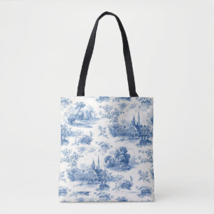 Vintage blue french toile de Jouy Floral pattern Tote Bag