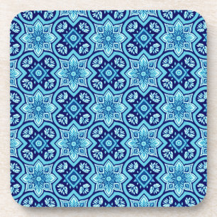 Vintage Blue Geometric Pattern Coasters - Set of 6