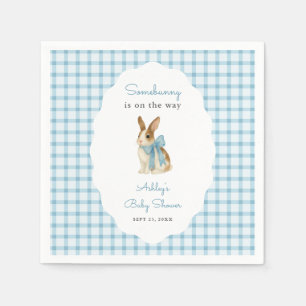 Vintage Blue Gingham Bunny Boy Baby Shower Napkin