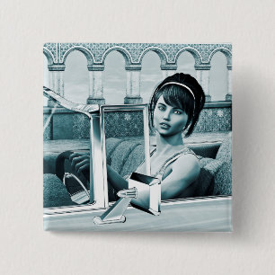 Vintage Blue Glamour Woman Portrait Art 15 Cm Square Badge