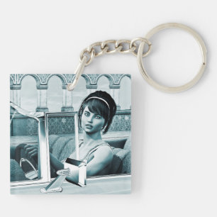 Vintage Blue Glamour Woman Portrait Art Key Ring