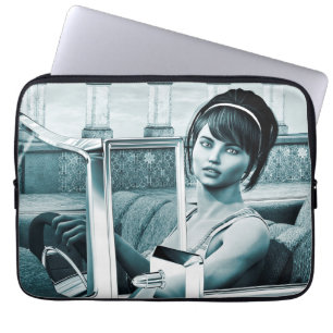 Vintage Blue Glamour Woman Portrait Art Laptop Sleeve
