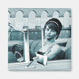 Vintage Blue Glamour Woman Portrait Art Magnet
