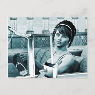 Vintage Blue Glamour Woman Portrait Art Postcard