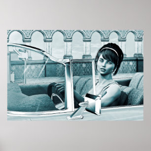 Vintage Blue Glamour Woman Portrait Art Poster
