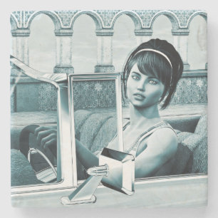 Vintage Blue Glamour Woman Portrait Art Stone Coaster
