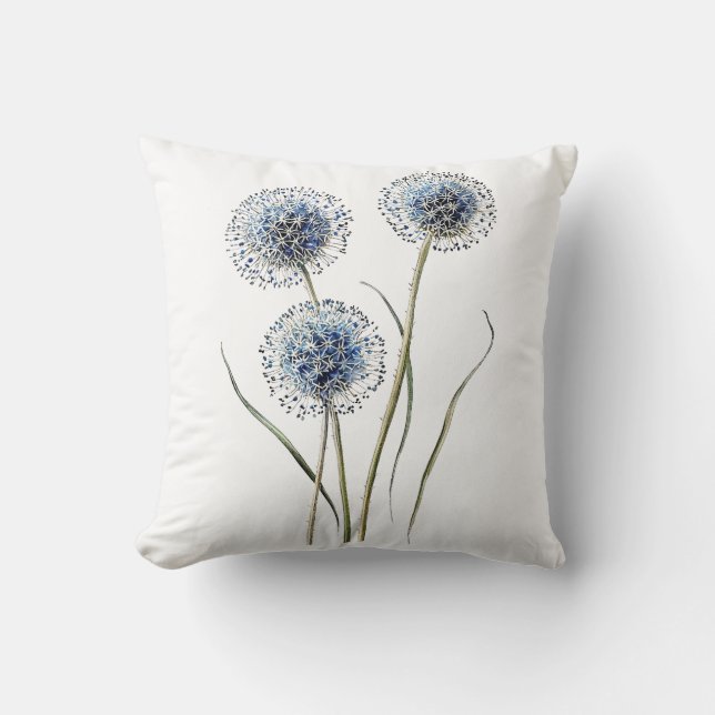 Vintage Blue Globe Thistle Illustration Cushion (Front)