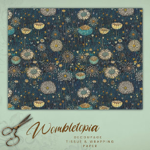 Vintage Blue & Gold Blossoms Decoupage Tissue Tissue Paper