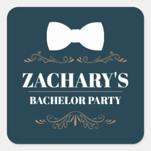 Vintage Blue Gold Bow Tie Bachelor Party Square Sticker
