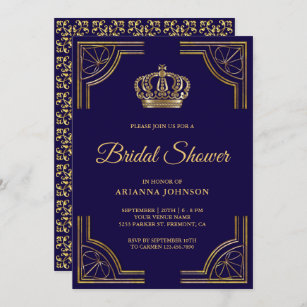 Vintage Blue Gold Ornate Crown Bridal Shower Invitation
