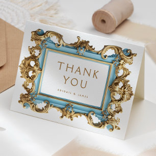 Vintage Blue Gold Rococo Frame Wedding Thank You Card