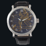 Vintage Blue Gold Scorpio Zodiac Constellation Watch<br><div class="desc">Inspired by the "A Celestial Atlas" by Alexander Jamieson in 1822, which is a collection of vintage illustrated star charts, the design features the Scorpio Zodiac Constellation (The Scorpion) in gold against a dark navy blue background. Great gift for those who are born under the Scorpio Zodiac sign. (October 23...</div>