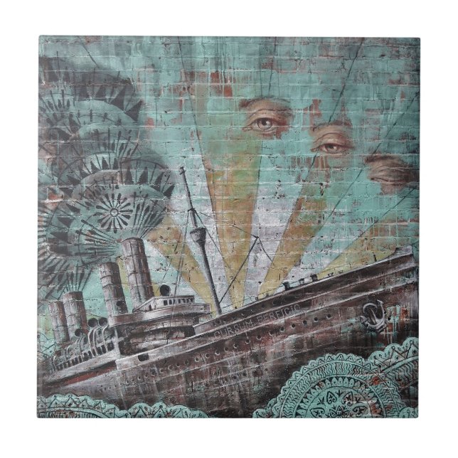 Vintage Blue Graffiti Tile (Front)