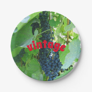 Vintage blue grapes paper plate