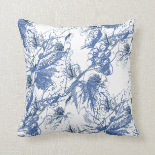 Vintage Blue Grapevine White Pillow