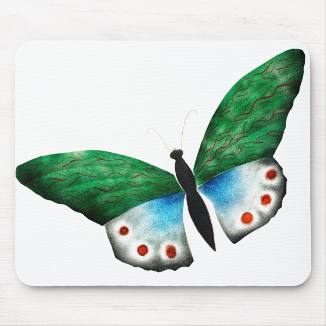 Vintage Blue Green Butterfly Illustration Mouse Pad (Front)