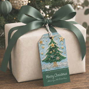 Vintage Blue Green Christmas Tree Gift Tags