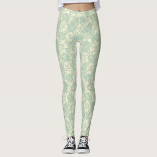 Vintage Blue-Green Trellis with Botanical Vine Leggings